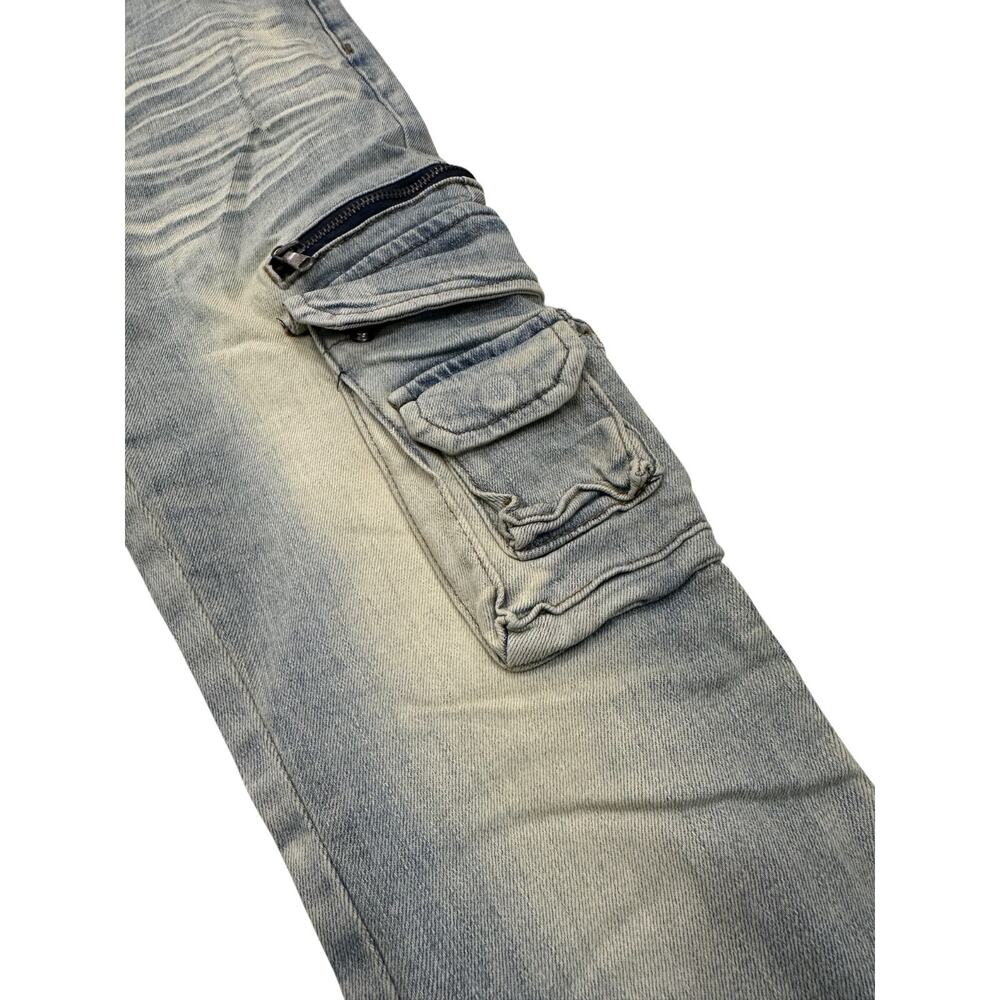 GFTD LA Los Angeles Men's Skinny Fit Jeans Magic Cargo Stretch Stonewash Denim - Picture 4 of 6